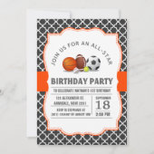 カスタムオールスタークローバーのスポーツの誕生会 招待状 (正面)