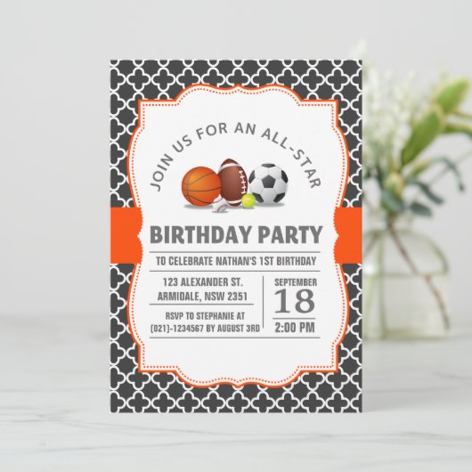 カスタムオールスタークローバーのスポーツの誕生会 招待状 (スタンド正面)