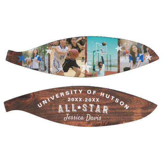 カスタムオールスタープレーヤーのコラージュ写真ウッドグレイン バスケットボール (パネル)
