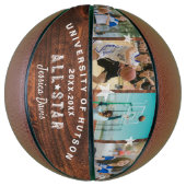 カスタムオールスタープレーヤーのコラージュ写真ウッドグレイン バスケットボール (縦)