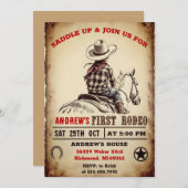 カスタムカウボーイカントリー1stロデオ誕生日パーティー 招待状 (正面/裏面)