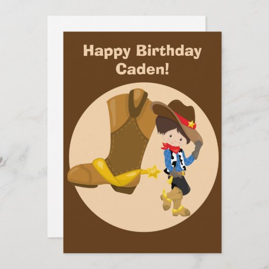 カスタムカウボーイキッズカントリーハッピーバースデー カード (正面/裏面)