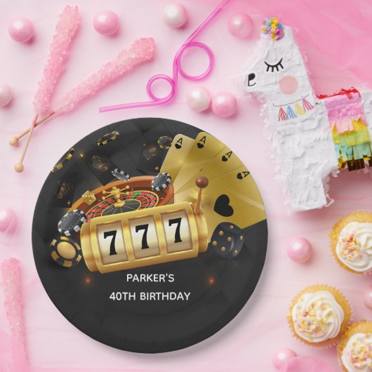 カスタムカジノナイトパーティーブラック金ゴールド ペーパープレート (パーティー)