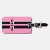 カスタムカッコいい可愛いピンクブラックオートレーススポーツストライプ ラゲッジタグ (正面横)