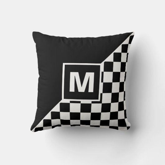 カスタムカッコいい白黒旗市松模様に模様 クッション (裏面)