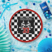 カスタムカッコいい白黒旗市松模様に模様 ペーパープレート (パーティー)