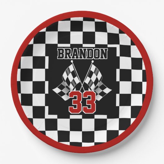 カスタムカッコいい白黒旗市松模様に模様 ペーパープレート (正面)