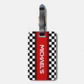 カスタムカッコいい白黒旗市松模様に模様 ラゲッジタグ (裏面縦)