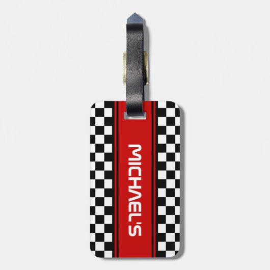 カスタムカッコいい白黒旗市松模様に模様 ラゲッジタグ (裏面縦)