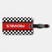 カスタムカッコいい白黒旗市松模様に模様 ラゲッジタグ (裏面横)