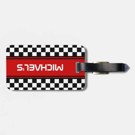 カスタムカッコいい白黒旗市松模様に模様 ラゲッジタグ (裏面横)
