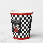 カスタムカッコいい白黒旗市松模様に模様 紙コップ (正面)