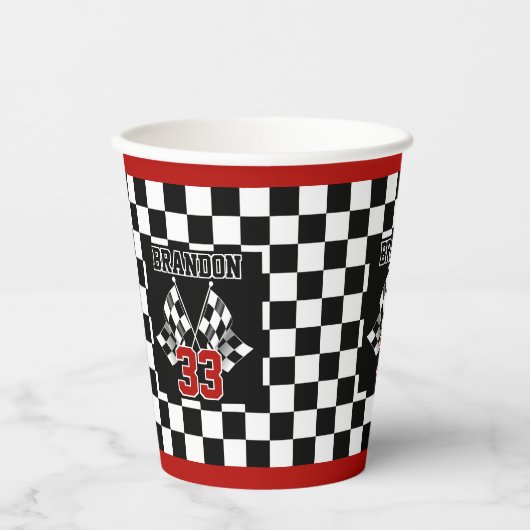 カスタムカッコいい白黒旗市松模様に模様 紙コップ (正面)