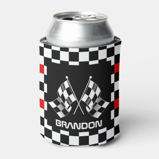カスタムカッコいい白黒旗市松模様に模様 缶クーラー (缶正面)