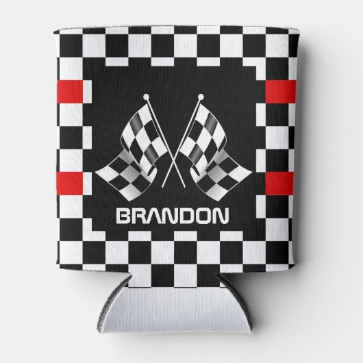 カスタムカッコいい白黒旗市松模様に模様 缶クーラー (正面)