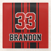 カスタムカッコいい赤と黒のオートレーススポーツストライプ選手 ガラスコースター (正面)