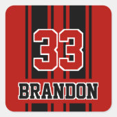 カスタムカッコいい赤と黒のオートレーススポーツストライプ選手 スクエアシール (正面)