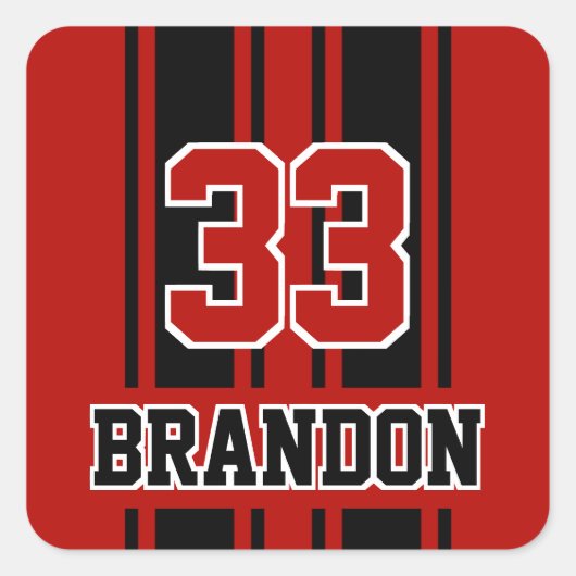 カスタムカッコいい赤と黒のオートレーススポーツストライプ選手 スクエアシール (正面)