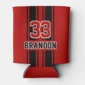 カスタムカッコいい赤と黒のオートレーススポーツストライプ選手 缶クーラー (正面)