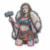 カスタムカットのビニールのステッカー:戦士の女性 シール (正面)