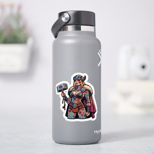 カスタムカットのビニールのステッカー:戦士の女性 シール (HydroFlask)