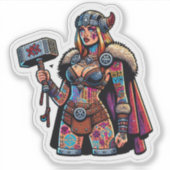 カスタムカットのビニールのステッカー:戦士の女性 シール (正面)