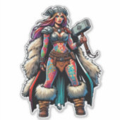 カスタムカットのビニールのステッカー:戦士の女性 シール (正面)