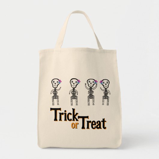 カスタムカットビニールのシールのハッピースケルトン トートバッグ (正面)