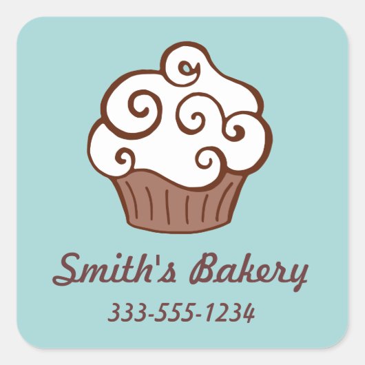 カスタムカップケーキビジネステッカー スクエアシール (正面)