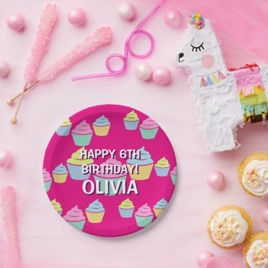 カスタムカップケーキプリント子供の誕生日パーティープレート ペーパープレート (パーティー)