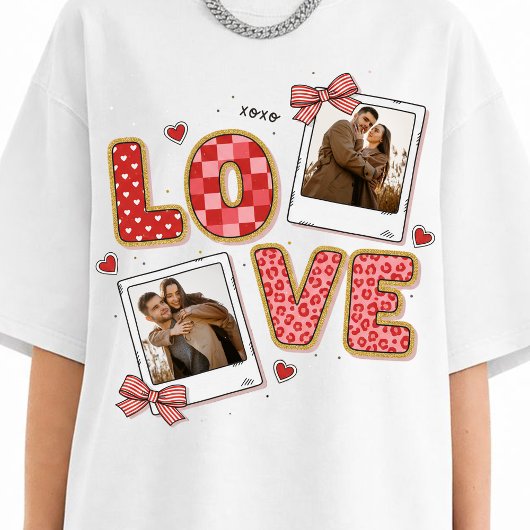 カスタムカップルおしゃれバレンタインギラギラフォト Tシャツ