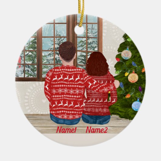 カスタムカップルのクリスマスオーナメント セラミックオーナメント (正面)