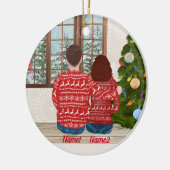 カスタムカップルのクリスマスオーナメント セラミックオーナメント (左)