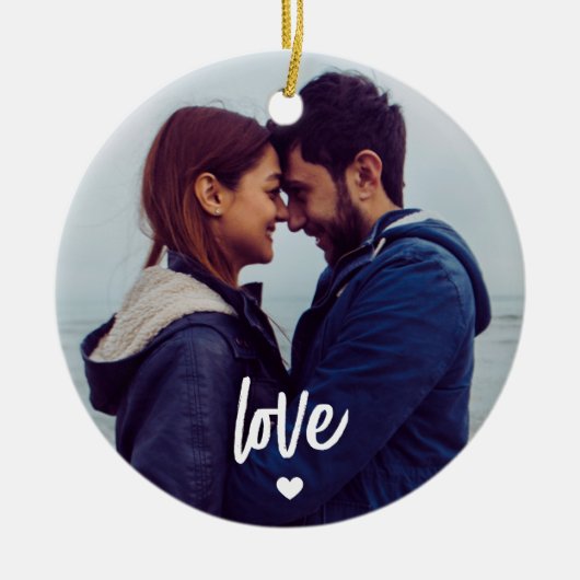 カスタムカップルのフォトスクリプトラブ セラミックオーナメント (正面)