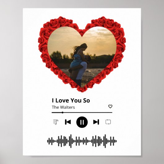 カスタムカップルの写真 |ハートの花 ポスター (正面)