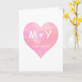 カスタムカップルイニシャル水彩ハート記念日 カード (黄色い花)