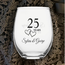 カスタムカップルネーム記念25周年記念品 ステムなしワイングラス