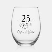カスタムカップルネーム記念25周年記念品 ステムなしワイングラス (正面)