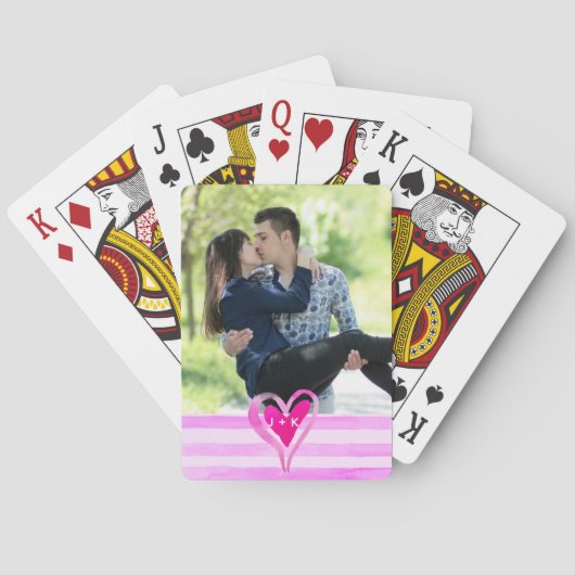 カスタムカップルフォトウォーターカラーハート トランプ (裏面)