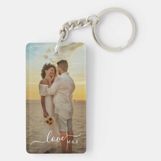カスタムカップル写真とシンプル引用文文字 キーホルダー (裏面)