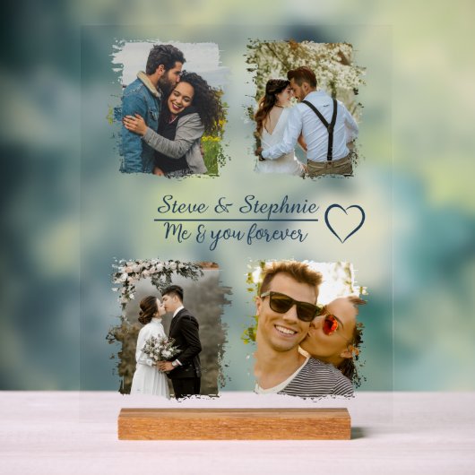 カスタムカップル写真コラージュと任意の文字 アクリルサイン (ニュートラル)