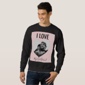 カスタムカップル写真ハート赤面ピンクブラック スウェットシャツ (正面フル)