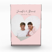 カスタムカップル写真ハート赤面ピンク フォトブロック (正面)