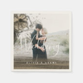 カスタムカップル写真金ゴールドフローラ結婚抽象芸術 スタンダードカクテルナプキン (正面)