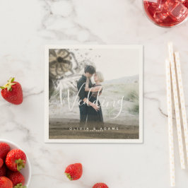 カスタムカップル写真金ゴールドフローラ結婚抽象芸術 スタンダードカクテルナプキン