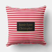 カスタムカップル名の赤/白ストライプ色 クッション (裏面)