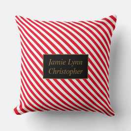 カスタムカップル名の赤/白ストライプ色 クッション
