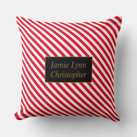 カスタムカップル名の赤/白ストライプ色 クッション (正面)
