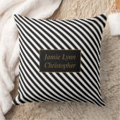カスタムカップル名ブラック/ホワイトストライプ クッション (ブランケット)