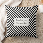 カスタムカップル名ブラック/ホワイトストライプ クッション (ブランケット)